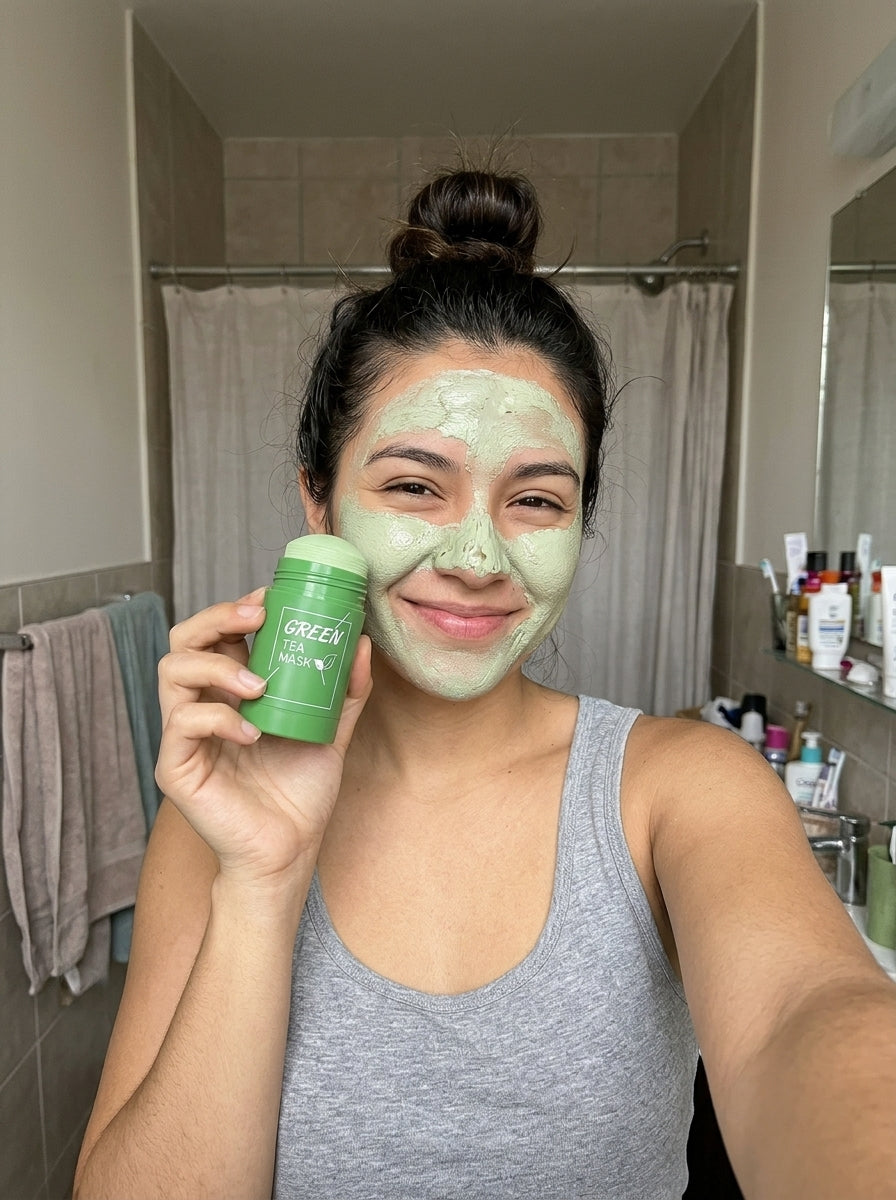 Mascarilla de té verde en casa (foto de demostración)