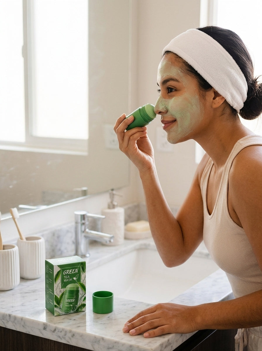 Mascarilla de té verde en acción